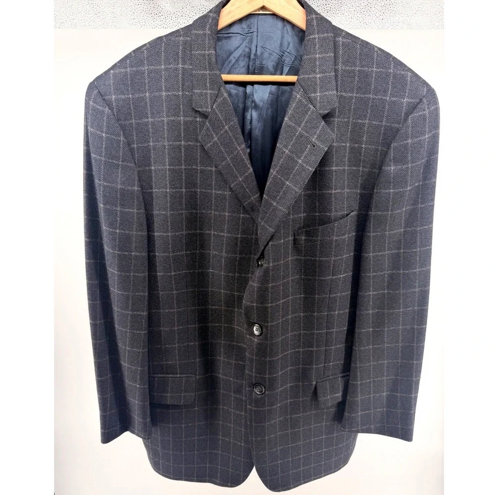 Joseph Abboud Mens 43R Charcoal Gray Plaid Wool Blazer Sport Coat 0861